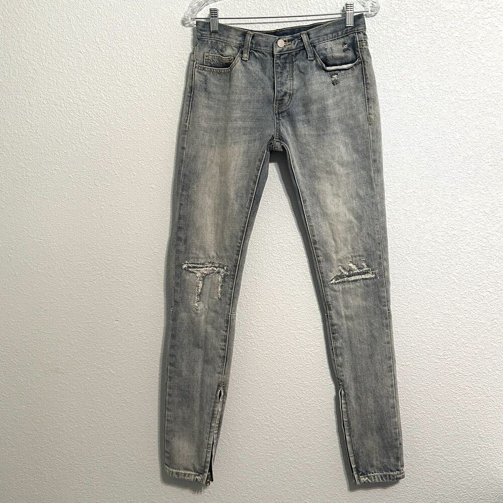 MNML 30x34 Light Wash Blue Distressed Skinny Jeans Zip Ankle Men's